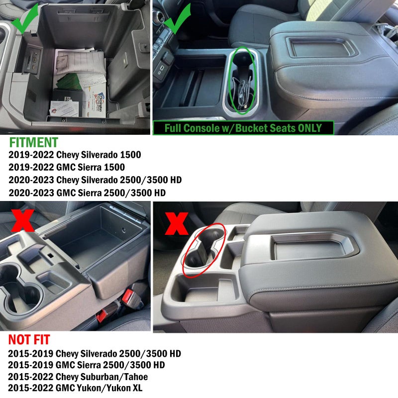 Zxiaochun Center Console Armrest Box Organizer Tray for 2019-2022 Chevy Silverado/GMC Sierra 1500 and 2020-2023 Silverado/Sierra 2500/3500 HD Accessories (Full Console w/Bucket Seats ONLY) Black Trim - Image 3